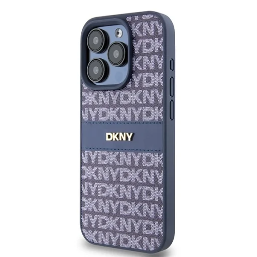 Eredeti DKNY kemény bőrtok Mono Stripe & Metal Logo DKHCP15LPRTHSLB az iPhone 15 Pro-hoz, kék - 2