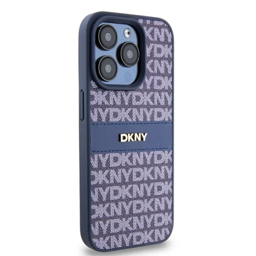 Eredeti DKNY kemény bőrtok Mono Stripe & Metal Logo DKHCP15LPRTHSLB az iPhone 15 Pro-hoz, kék - 4