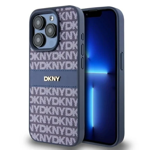 Eredeti DKNY kemény bőrtok Mono Stripe & Metal Logo DKHCP15LPRTHSLB az iPhone 15 Pro-hoz, kék - 1
