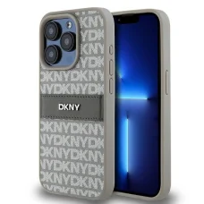 Original Case DKNY hardcase Bőr Mono Stripe & Fém Logó DKHCP15LPRTHSLE iPhone 15 Pro tok bézs