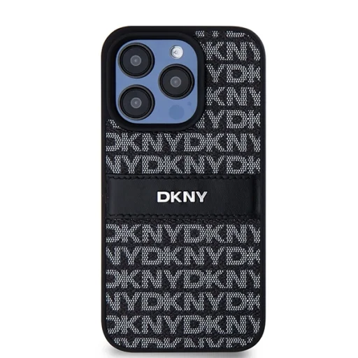 Original DKNY valódi bőr Mono Stripe & Metal Logo hard tok iPhone 15 Pro fekete - 2
