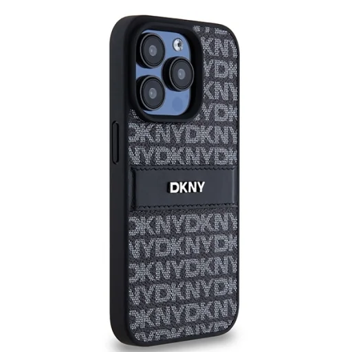 Original DKNY valódi bőr Mono Stripe & Metal Logo hard tok iPhone 15 Pro fekete - 3