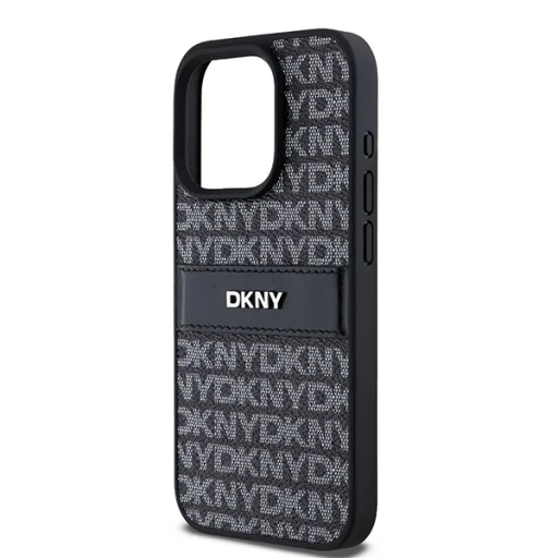 Original DKNY valódi bőr Mono Stripe & Metal Logo hard tok iPhone 15 Pro fekete - 5