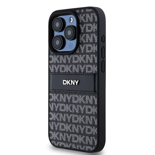 Original DKNY valódi bőr Mono Stripe & Metal Logo hard tok iPhone 15 Pro fekete - 1