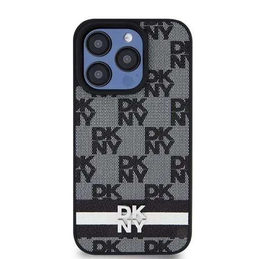 Original Case DKNY keménytok Bőr Kockás Mono Minta és Nyomtatott Csíkok DKHCP15XPCPTSSK iPhone 15 Pro Max fekete tok - 3