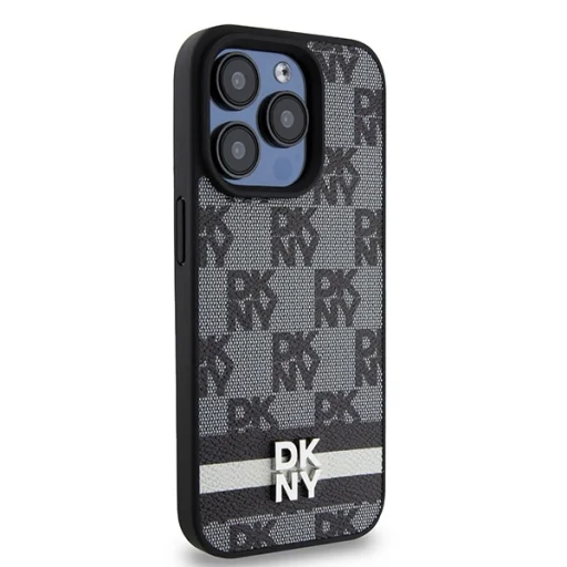 Original Case DKNY keménytok Bőr Kockás Mono Minta és Nyomtatott Csíkok DKHCP15XPCPTSSK iPhone 15 Pro Max fekete tok - 4