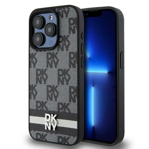 Original Case DKNY keménytok Bőr Kockás Mono Minta és Nyomtatott Csíkok DKHCP15XPCPTSSK iPhone 15 Pro Max fekete tok - 1