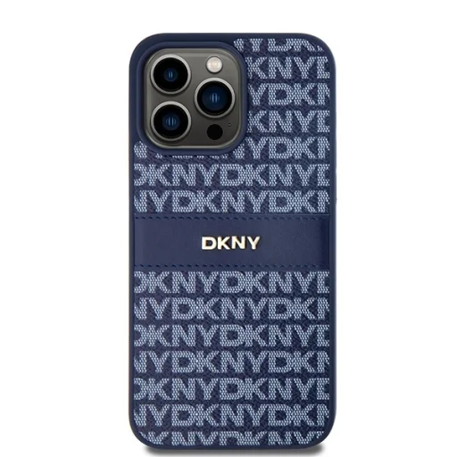Original Case DKNY kemény tok bőr Mono Stripe & fém logó DKHCP15XPRTHSLB iPhone 15 Pro Max kék - 3