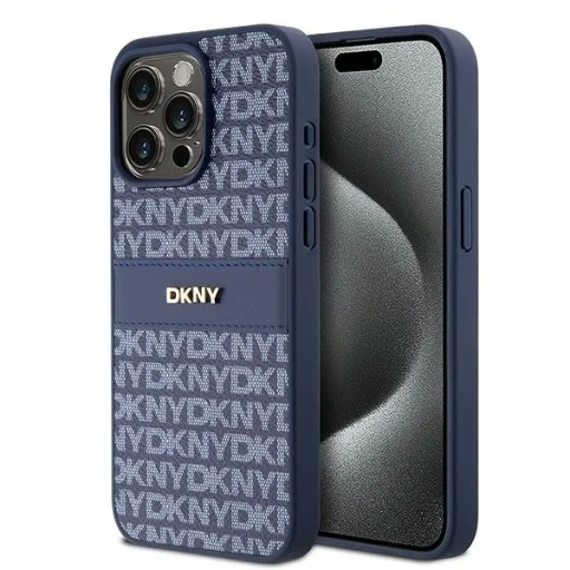Original Case DKNY kemény tok bőr Mono Stripe & fém logó DKHCP15XPRTHSLB iPhone 15 Pro Max kék - 1