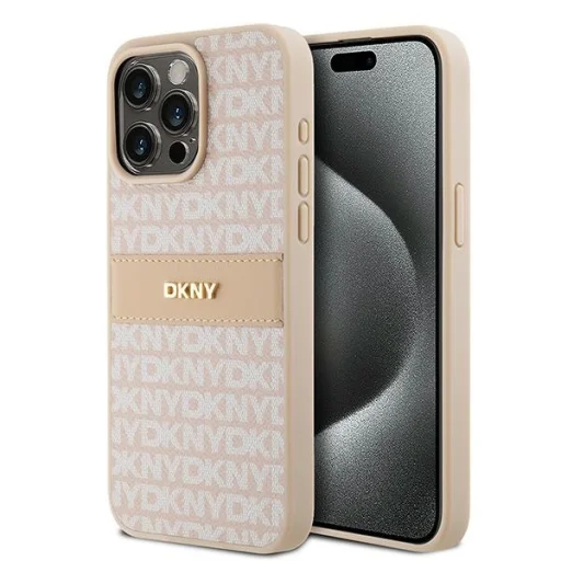 Original Case DKNY hardcase bőr Mono Stripe & Metal Logo DKHCP15XPRTHSLP iPhone 15 Pro Max tok rózsaszín - 1