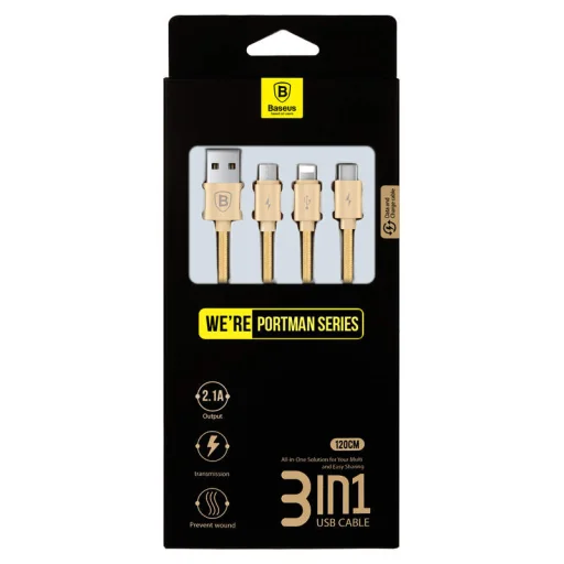 Baseus Portman 3in1 Micro USB/ Lightning/ Type-C kábel 2A 1.2m arany - 1