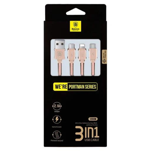 Baseus Portman 3in1 Micro USB/ Lightning/ Type-C kábel 2A 1.2m rózsa arany - 6