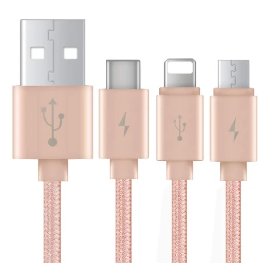 Baseus Portman 3in1 Micro USB/ Lightning/ Type-C kábel 2A 1.2m rózsa arany - 3