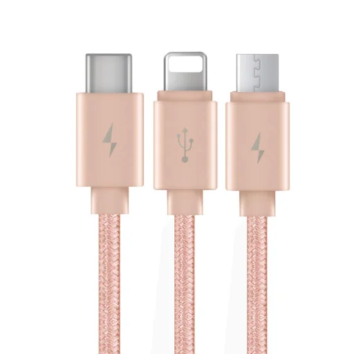 Baseus Portman 3in1 Micro USB/ Lightning/ Type-C kábel 2A 1.2m rózsa arany - 4