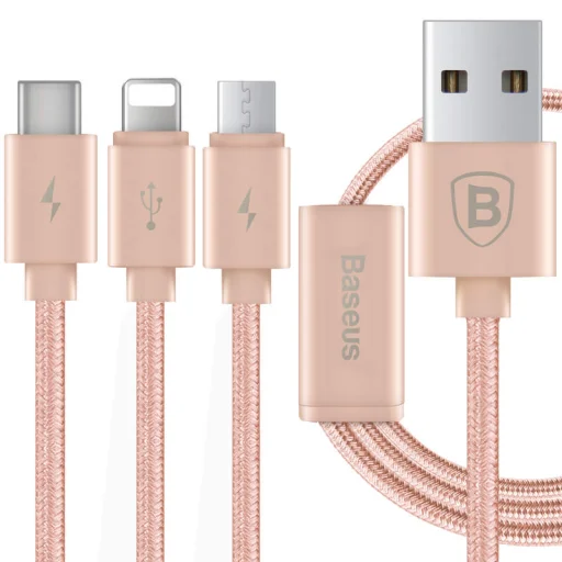 Baseus Portman 3in1 Micro USB/ Lightning/ Type-C kábel 2A 1.2m rózsa arany - 1