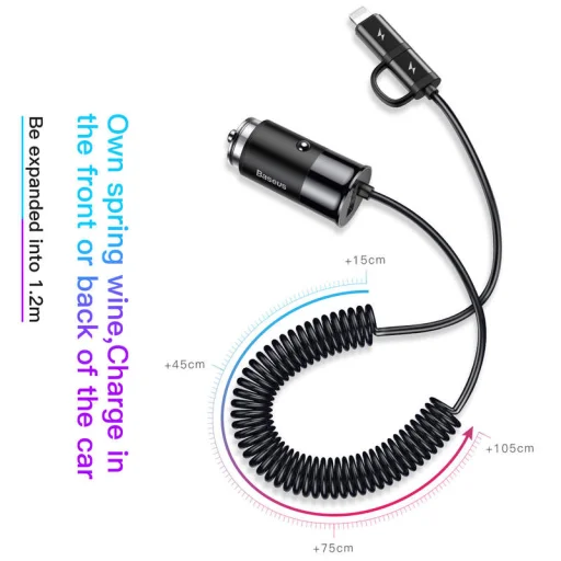 Baseus Enjoy 2in1 autós töltő Lightning/Type-C csatlakozókkal fekete - 3