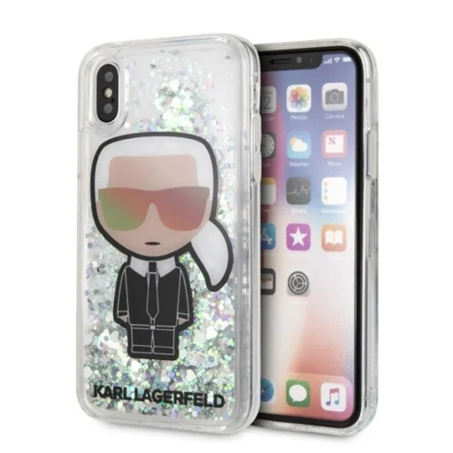Karl Lagerfeld Iconic TPU tok iPhone X/XS folyékony flitteres mintával - 1