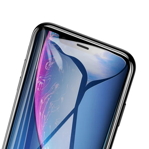Baseus 3D kijelzővédő 9H üvegfólia iPhone XR/iPhone 11 6.1 fekete kerettel - 4