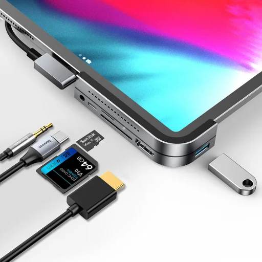 Baseus USB HUB Type-C - HDMI/TF - SD kártyaolvasó/ USB Type-C PD/ 3.5 mm szürke (CAHUB-WJ0G) - 10