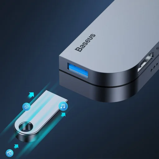 Baseus USB HUB Type-C - HDMI/TF - SD kártyaolvasó/ USB Type-C PD/ 3.5 mm szürke (CAHUB-WJ0G) - 15