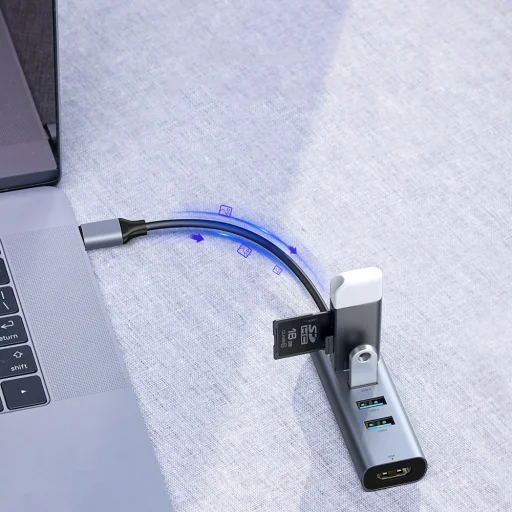 Baseus Enjoy Type-C USB elosztó HUB 4x USB 3.0/ HDMI HD szürke - 10