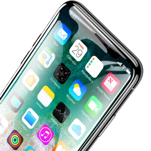 iPhone XS Baseus Ultravékony kijelzővédő 9H üvegfólia fekete - 6