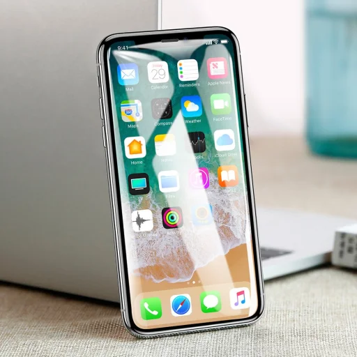 iPhone XS Baseus Ultravékony kijelzővédő 9H üvegfólia fekete - 9