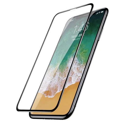 iPhone XS Baseus Ultravékony kijelzővédő 9H üvegfólia fekete - 3