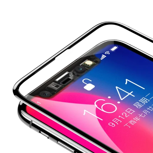 iPhone XS Baseus Ultravékony kijelzővédő 9H üvegfólia fekete - 4