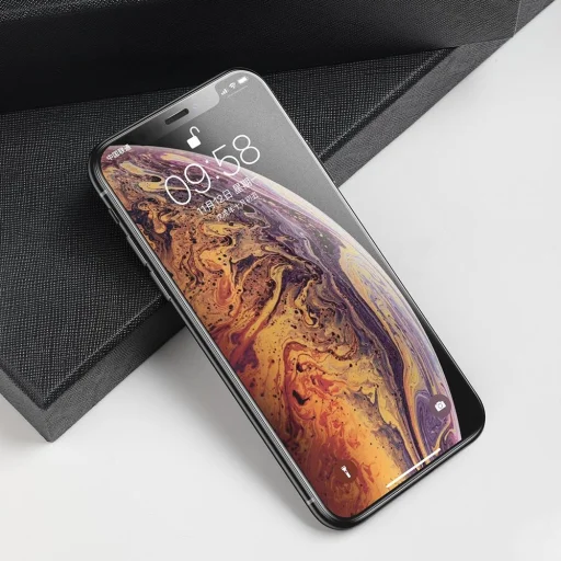 iPhone XS Max Baseus Rigid-edge 3D Matt kijelzővédő üvegfólia megerősített kerettel fekete - 1