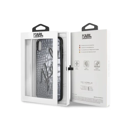 Karl Lagerfeld Signature tok iPhone XS MAX Croco fekete - 2