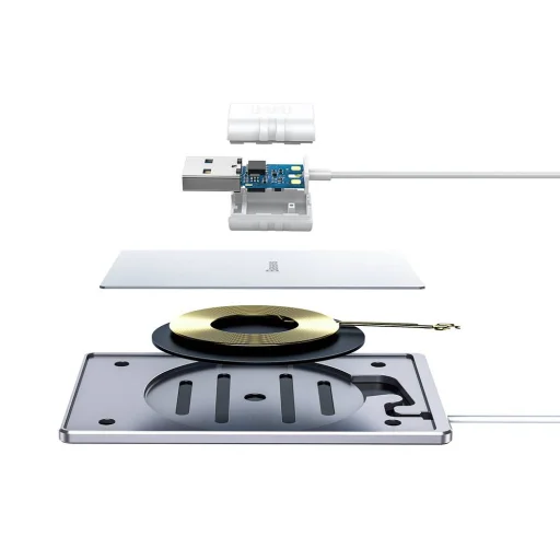 Baseus Ultra-thin vezeték nélküli Qi gyorstöltő 15W 100Cm USB kábellel fehér/ezüst (WX01B-S2) - 9