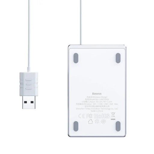 Baseus Ultra-thin vezeték nélküli Qi gyorstöltő 15W 100Cm USB kábellel fehér/ezüst (WX01B-S2) - 10