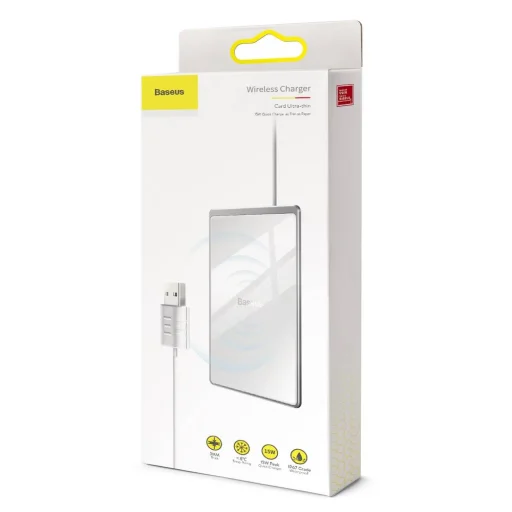 Baseus Ultra-thin vezeték nélküli Qi gyorstöltő 15W 100Cm USB kábellel fehér/ezüst (WX01B-S2) - 2