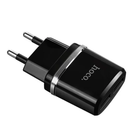 HOCO hálózati töltő adapter 2xUSB 2.4A fekete - 1