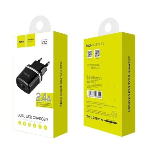 HOCO hálózati töltő adapter 2xUSB 2.4A fekete - 4