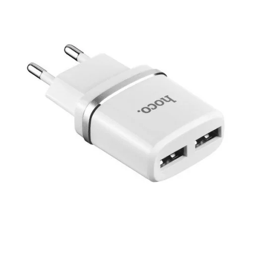 HOCO hálózati töltő adapter 2xUSB 2.4A USB-C kábellel fehér - 1
