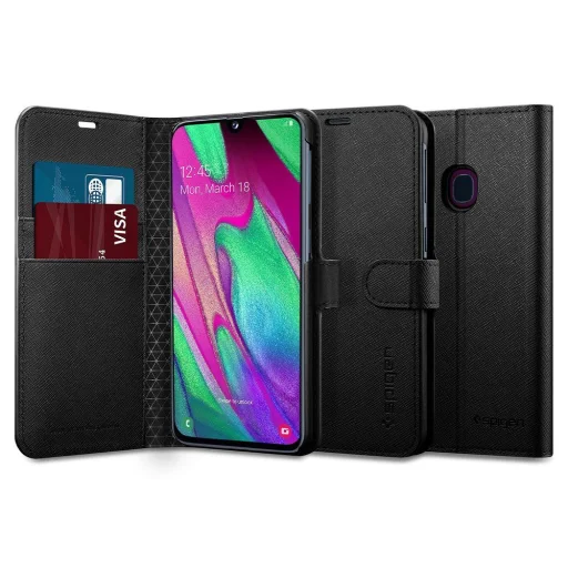 Samsung A40 Spigen Wallet S flip tok fekete színben - 1