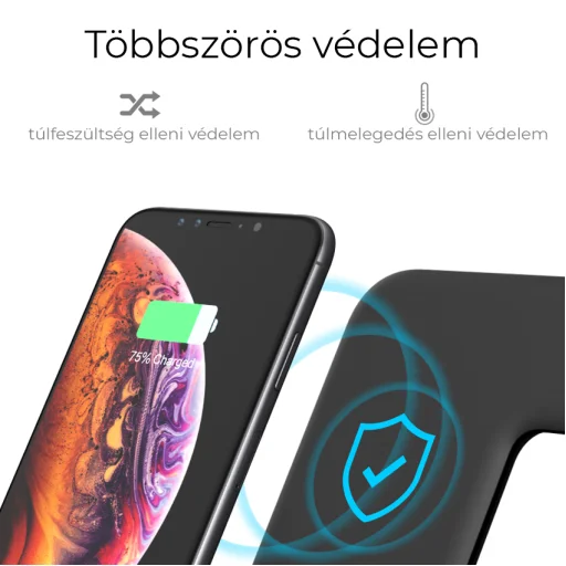 BeeGeek XFHZ5 vezeték nélküli töltő, apple watch, airpods, iPhone töltőállomás fekete színben - 9