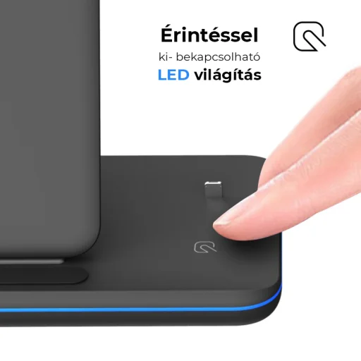 BeeGeek XFHZ5 vezeték nélküli töltő, apple watch, airpods, iPhone töltőállomás fekete színben - 10