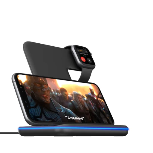 BeeGeek XFHZ5 vezeték nélküli töltő, apple watch, airpods, iPhone töltőállomás fekete színben - 4