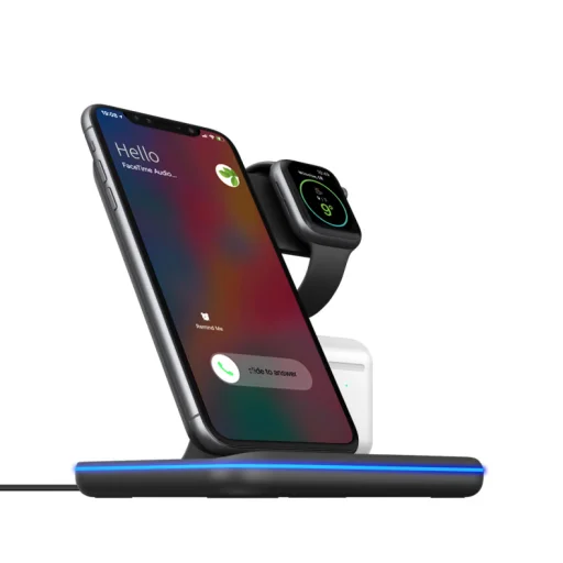 BeeGeek XFHZ5 vezeték nélküli töltő, apple watch, airpods, iPhone töltőállomás fekete színben - 5