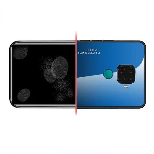 Gradient 9H üveghátlapú tok szilikon kerettel Huawei Mate 30 Lite fekete/kék - 7