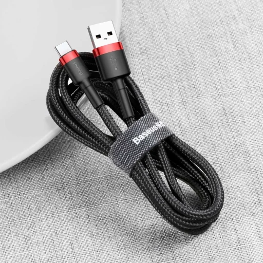 Baseus Cafule Nylon harisnyázott USB/USB-Type C kábel QC3.0 3A 1m fekete/piros - 5