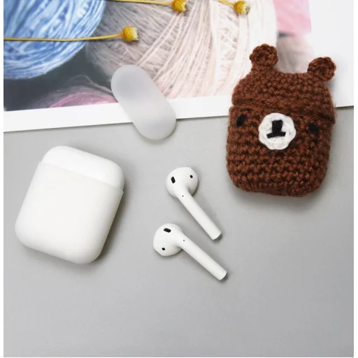 Airpods 1/2 ultravékony szilikon tok gyapjú maci mintás burkolattal - 2