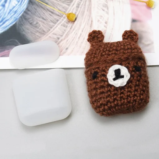 Airpods 1/2 ultravékony szilikon tok gyapjú maci mintás burkolattal - 1