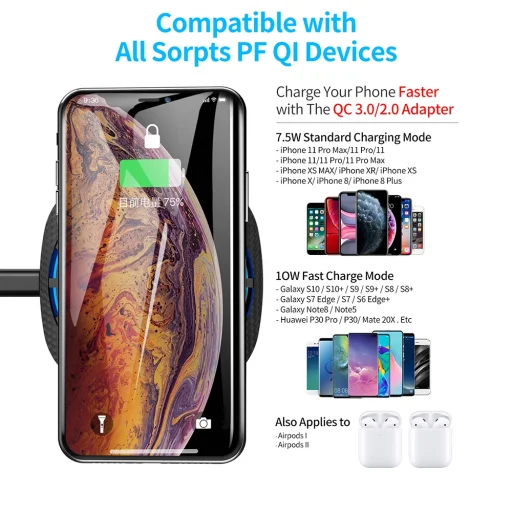 SMD NO7 vezeték nélküli QI gyors töltő, fekete 10W - 5