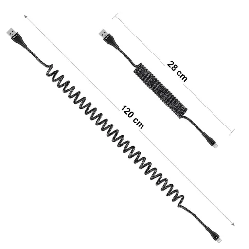 Remax Super Spring nylon harisnyázott Micro-USB kábel 120 Cm 2.1 A fekete  - 2