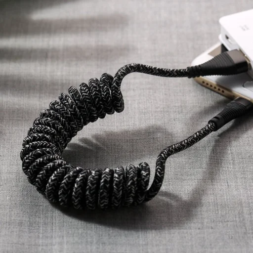 Remax Super Spring nylon harisnyázott Micro-USB kábel 120 Cm 2.1 A fekete  - 4