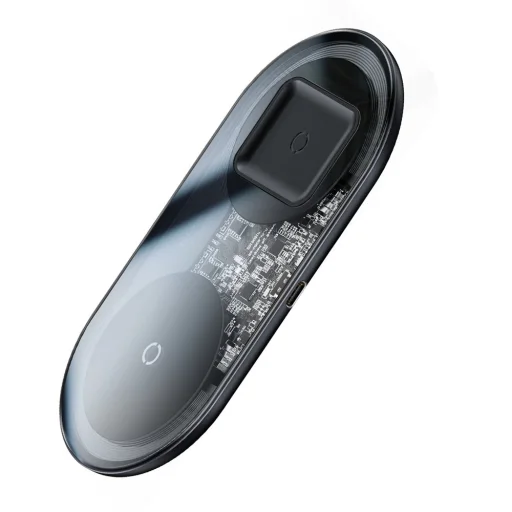 Baseus Simple 2in1 vezeték nélküli telefon és airpods Qi töltő 15W áttetsző/fekete - 5